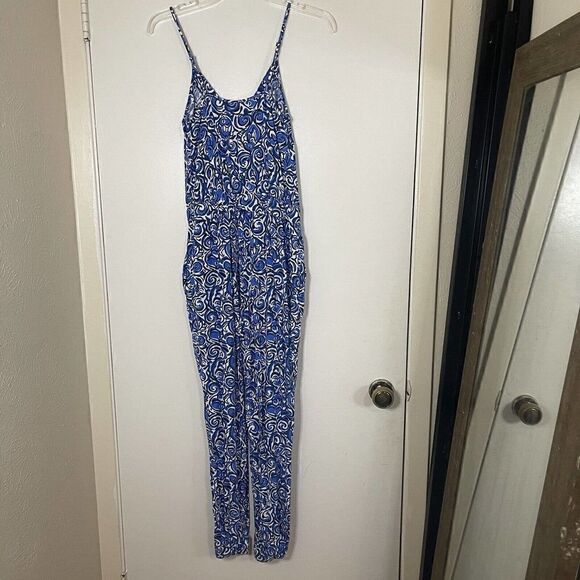 Lilly Pulitzer Melba Jumpsuit One Piece Chasing Tail Indigo Blue Fish Print XS - Picture 6 of 7